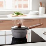 Batería de Cocina 7 Piezas Antiadherente con Mangos Tipo Madera Color Gris
