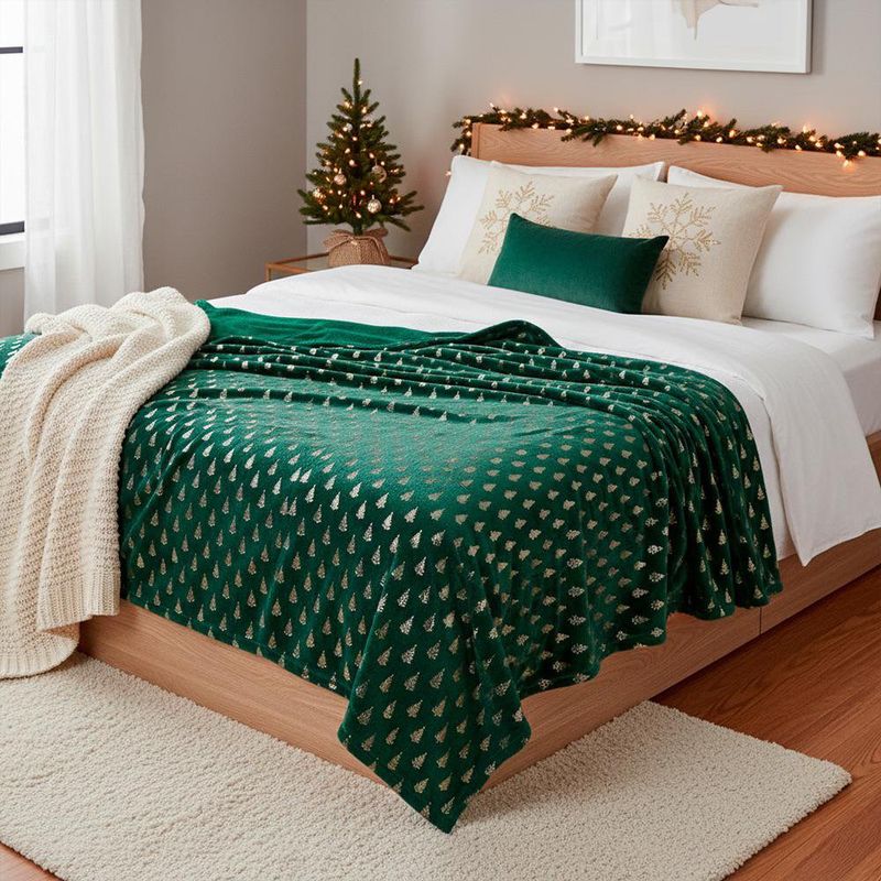 Manta Decorativa Verde Árbol Dorado 127x152 cm