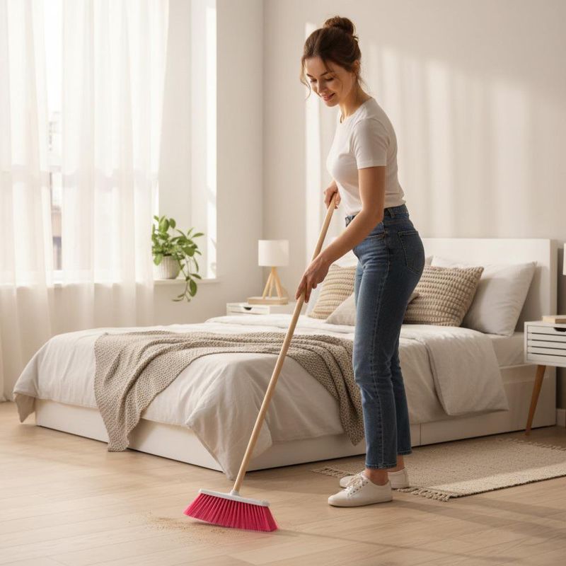 Escoba de Plástico con Mango de Madera