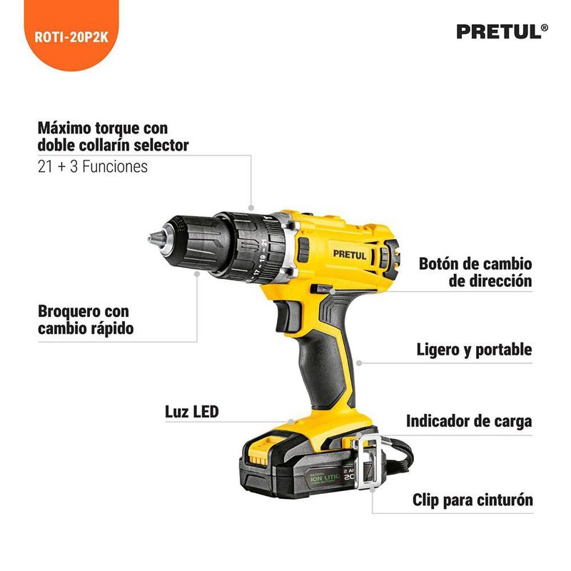 Barreno Percutor 1/2 Plg 20 V con Accesorios