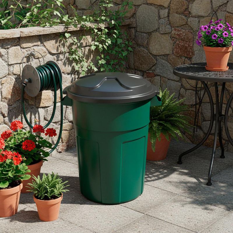 Bote para Basura Plástico 70 L Verde con Tapadera Negra