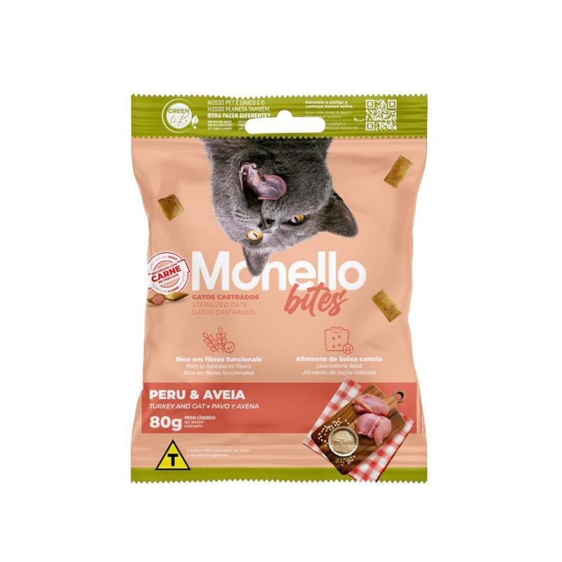 Snack Monello Bites Gatos Castrados Pavo y Avena 80 G
