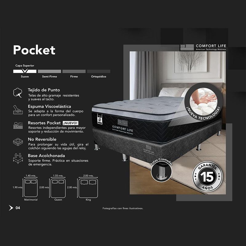 Set de Cama Colchón + Base Matrimonial Pocket