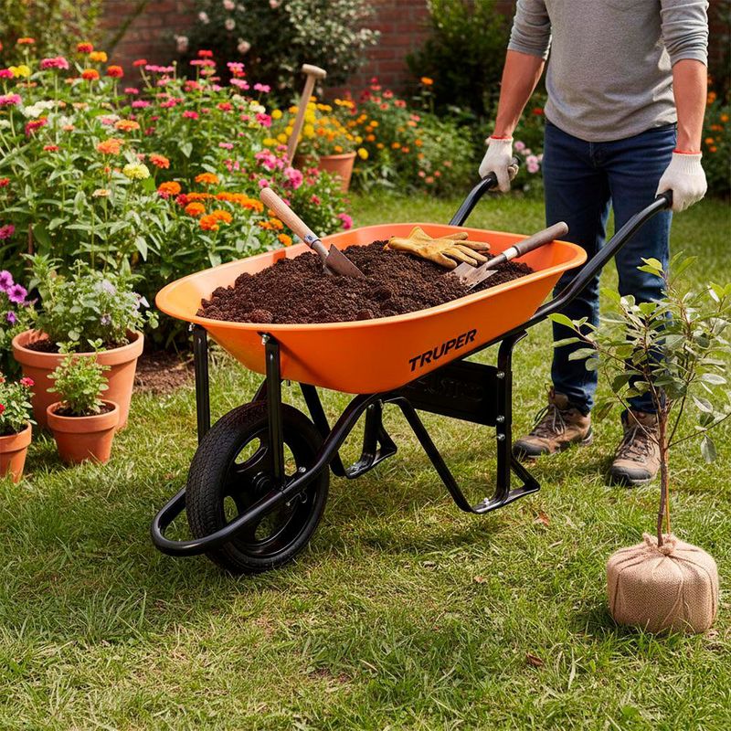 Carreta de Metal con Llanta Sólida Naranja 4.5 Pies³