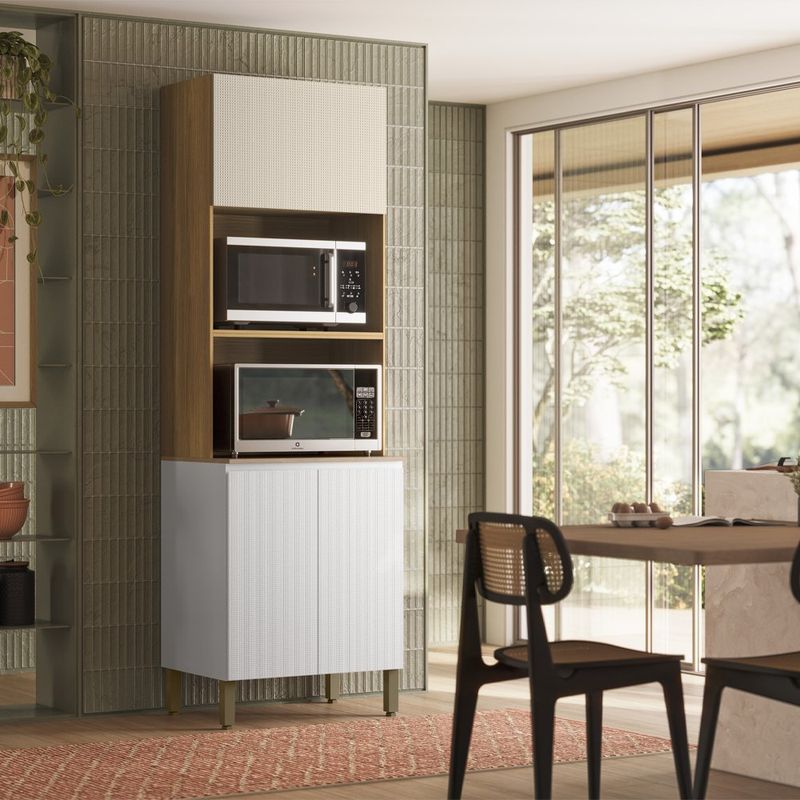 Despensa Tipo Torre Art para 2 Hornos Color Castaño y Blanco para Cocina de 222 cm