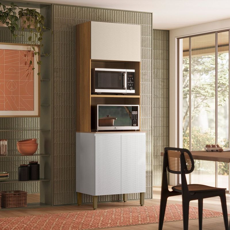 Despensa Tipo Torre Art para 2 Hornos Color Castaño y Blanco para Cocina de 222 cm