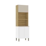 Despensa Tipo Torre Art para 2 Hornos Color Castaño y Blanco para Cocina de 222 cm