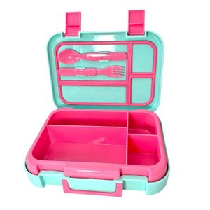 Lonchera Infantil Rosa y Aqua con Divisiones y Cubiertos Integrados