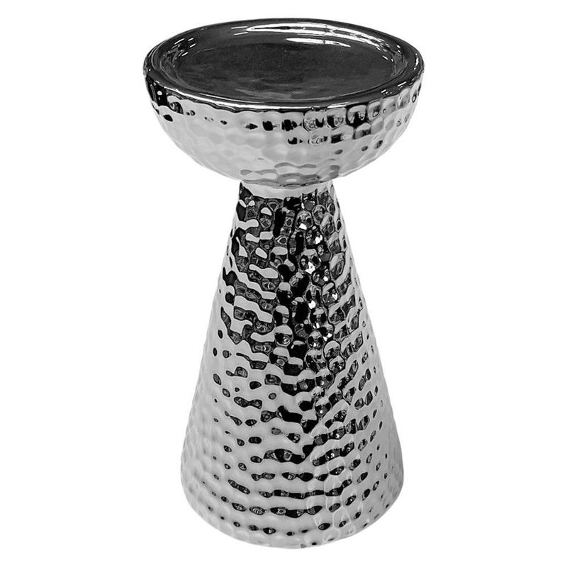 Portavela Plateado Texturizado Espiral 19.5 cm