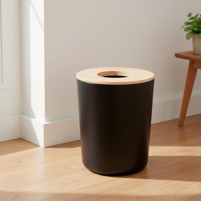Papelero Eco Vanity Negro y Madera Natural