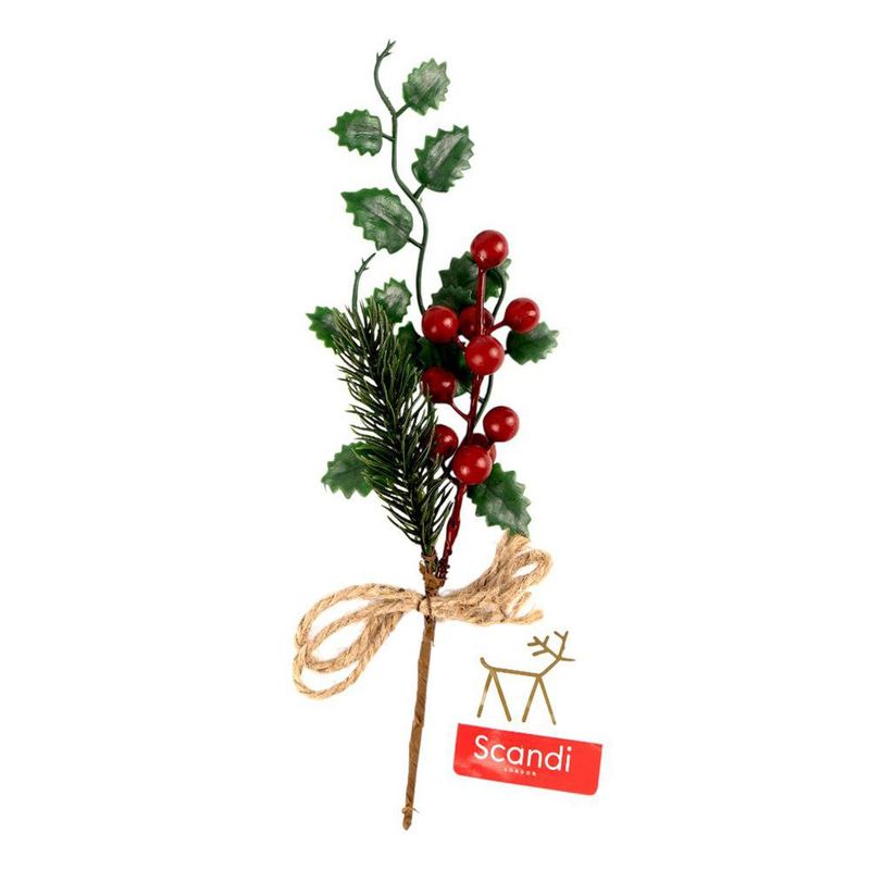 Pick Navideño con Bayas y Hojas de 25 Cm