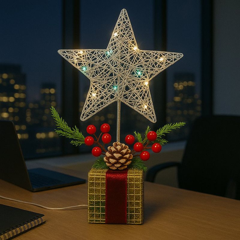 Estrella Decorativa con Luces LED y Base Navideña