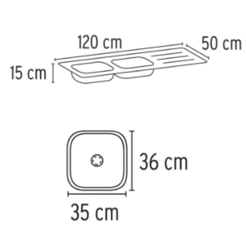 Lavatrastos Empotrable 120x50 cm Acero Inoxidable 2 Fosas Izquierdas