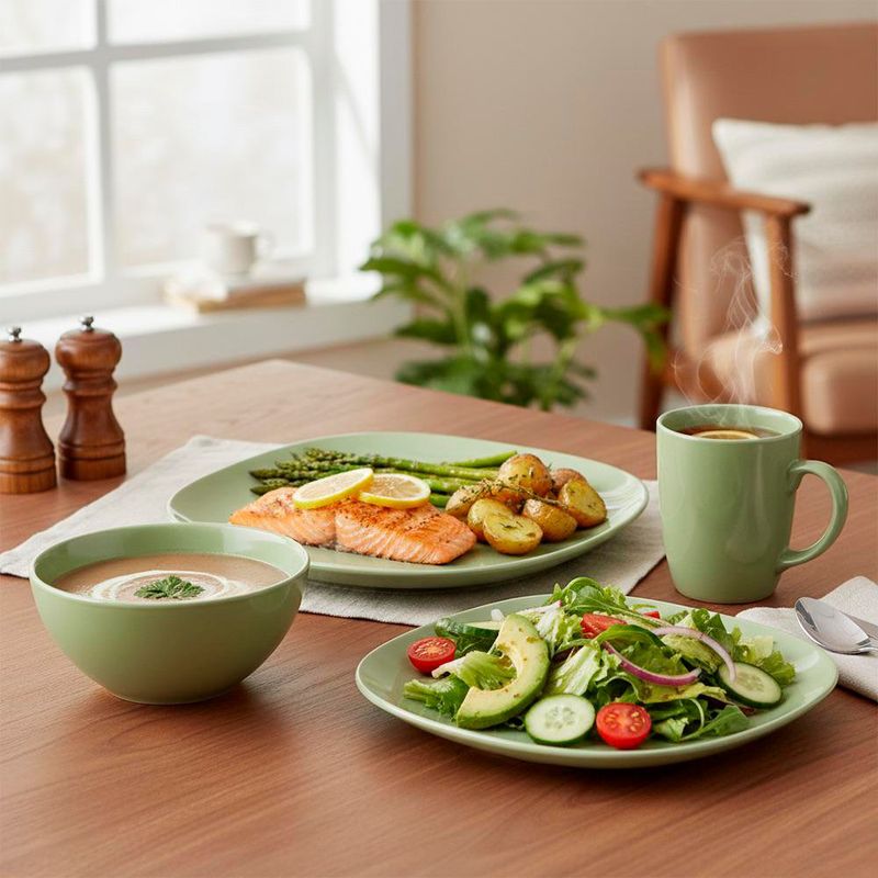 Vajilla Cuadrada Verde 16 Pzas