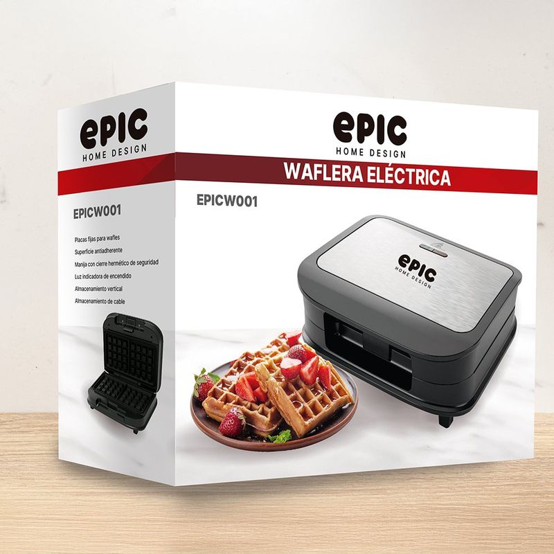 Waflera Eléctrica Epic Antiadherente 700W Modelo EPICW001