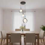 Lámpara Colgante 3 Luces Circulares Vidrio Esmerilado Negra 40W