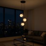 Lámpara Colgante 3 Luces Circulares Vidrio Esmerilado Negra 40W