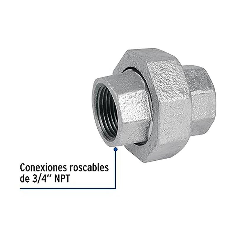 Unión Universal de Acero Galvanizado con Rosca 3/4 Plg