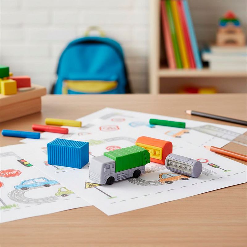 Set de Borradores Transportes 4 Pzas Diseños Surtidos
