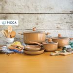 Batería de Cocina Gravina Mármol Caramelo con Juego De Cuchillos