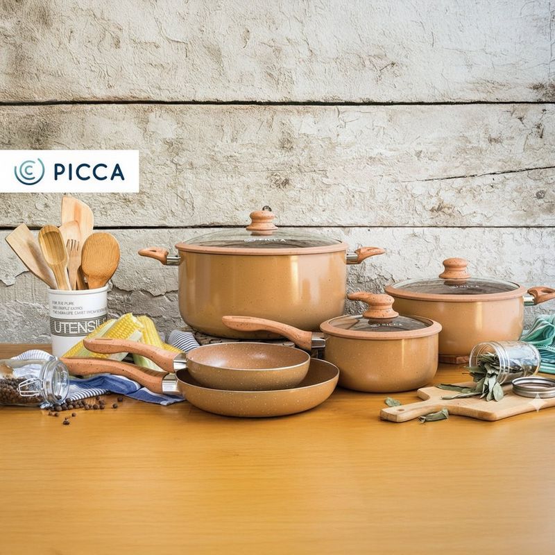 Batería de Cocina Gravina Mármol Caramelo con Juego De Cuchillos