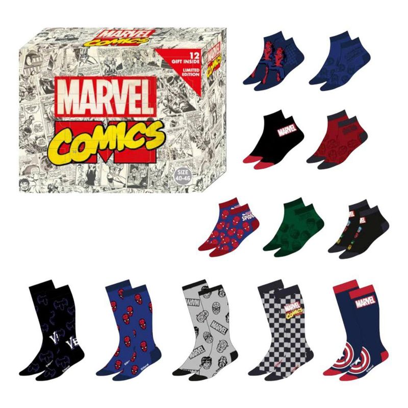 Caja con 12 Pares de Calcetines Diseño Marvel Talla 40