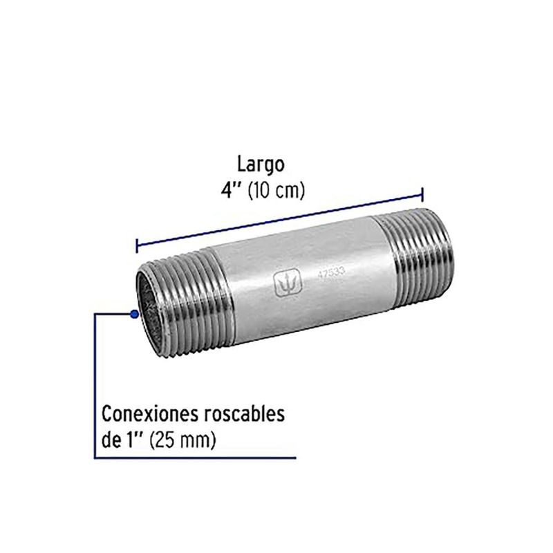 Niple con Rosca 1 Plgx4Plg de Acero Galvanizado