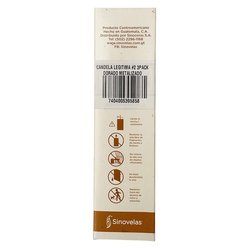 Candela Legítima Dorada Metalizada No. 2 Set 3 Piezas