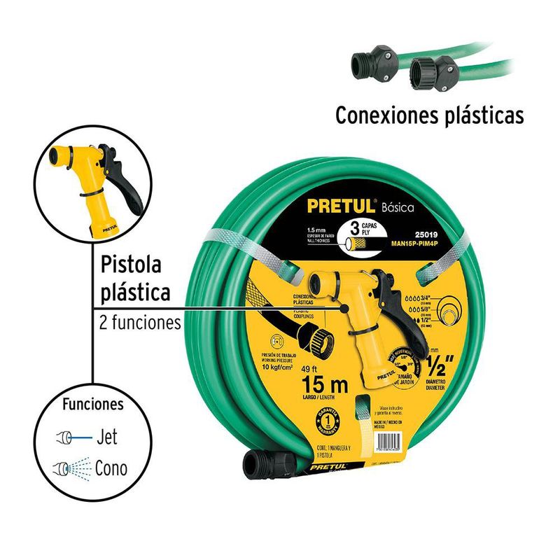 Combo Manguera 3 Capas 0.5 Plg x 15 M con Pistola