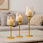 Set de 3 Candeleros Tipo Copa con Base Dorada