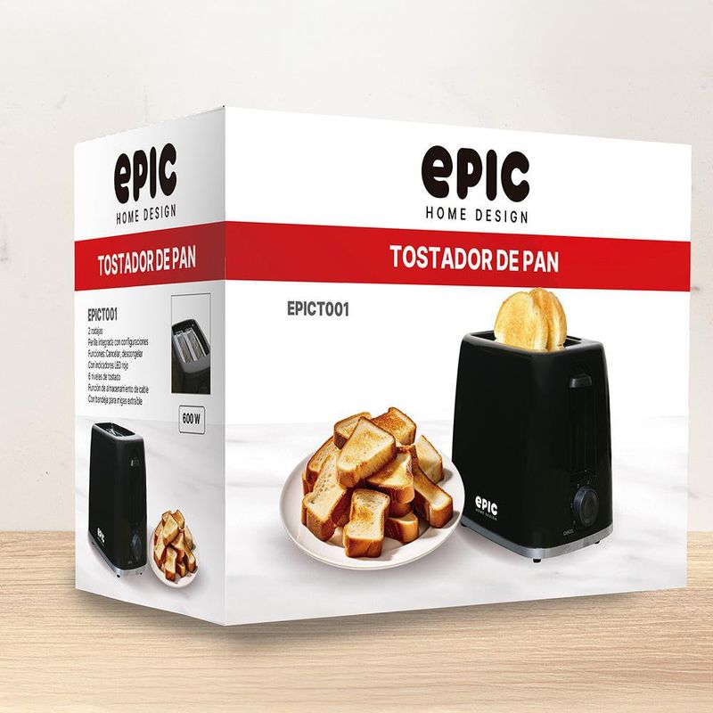 Tostador Negro de 2 Ranuras 600 W