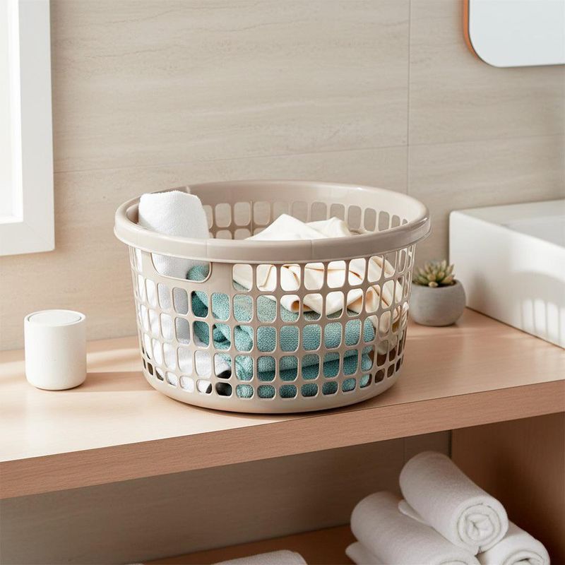 Cesta Redonda sin Tapa de Plástico 32 L Color Beige