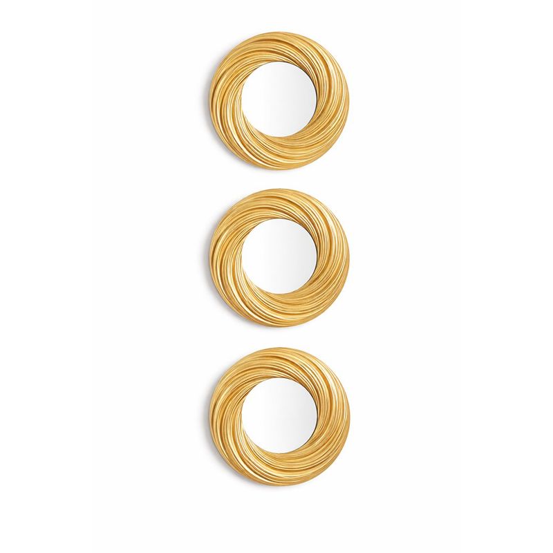 Set de 3 Espejos Circulares Dorados con Marco Enroscado