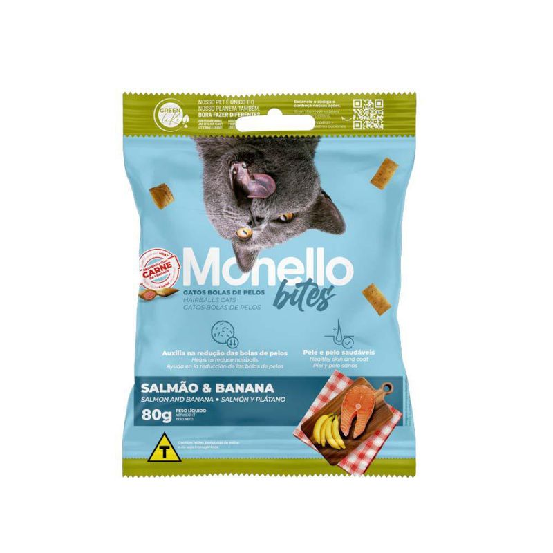Snack Monello Bites Gatos Bolas de Pelos Salmón y Banano 80 G