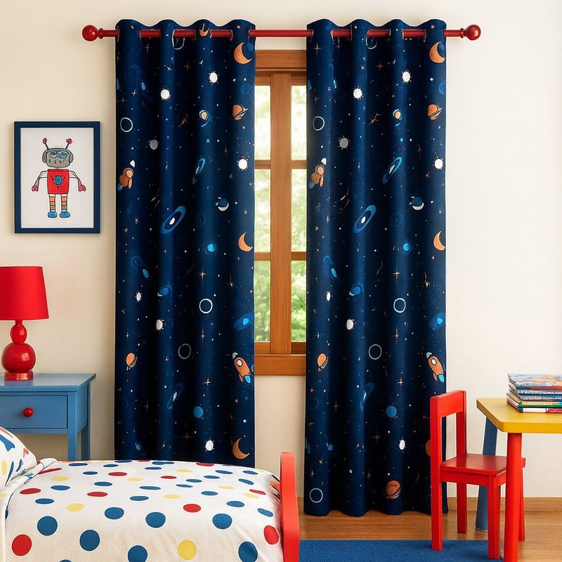 Set 2 Cortinas Neón Astronauta 97x213Cm