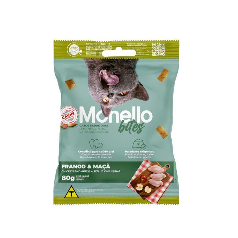 Snack Monello Bites Gatos Salud Bucal Pollo y Manzana 80 G