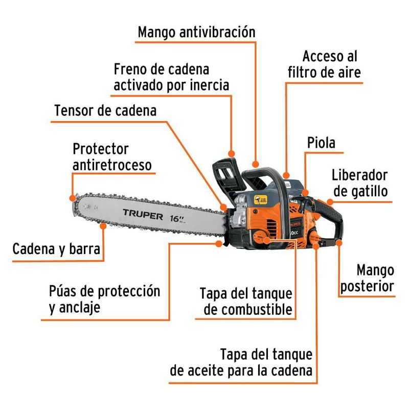 Motosierra a Gasolina 16 Plg 50 Cc Profesional