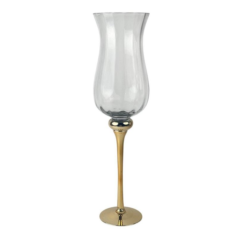 Candelero de Vidrio con Base Dorada