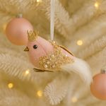 Pájaro Decorativo con Corona Dorado y Blanco