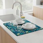 Alfombra para Secar Platos 50x38 cm Diseño Floral Color Azul