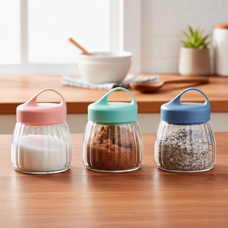 Set de 3 Frascos de Vidrio con Tapa Colores Surtidos