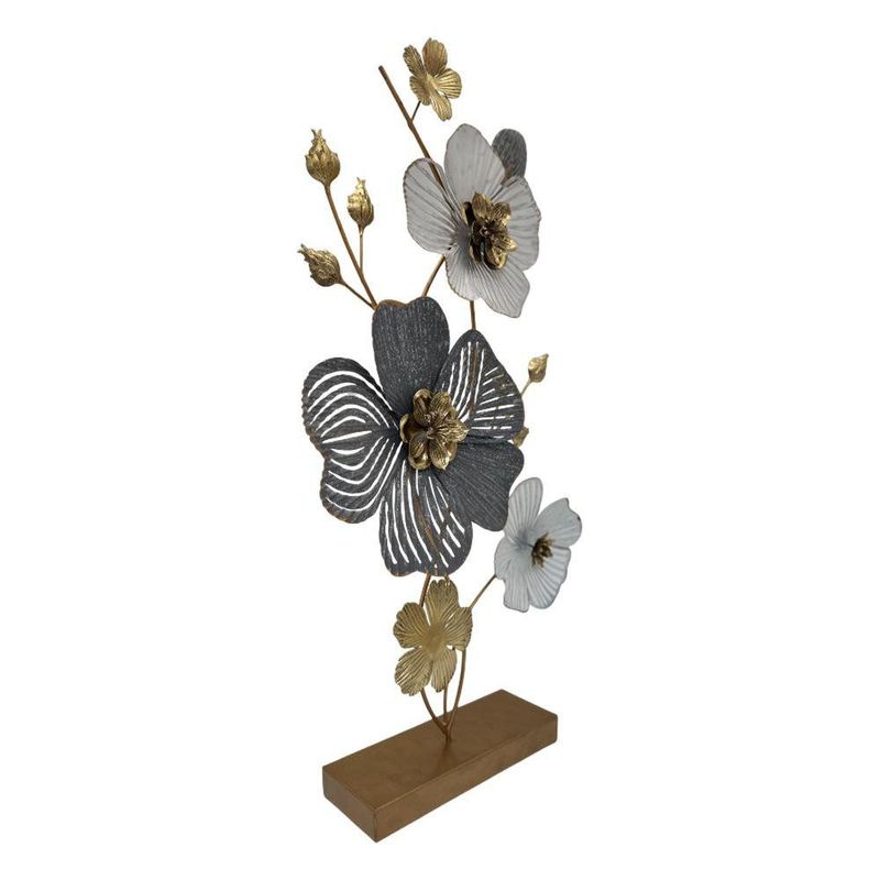 Arreglo Floral Metálico Gris y Blanco con Detalles Dorados