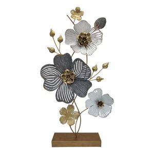 Arreglo Floral Metálico Gris y Blanco con Detalles Dorados