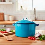 Olla Recta de 24 cm de Peltre con Tapa para Cocina Color Azul Turquesa