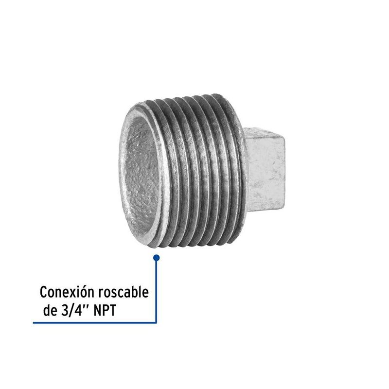 Tapón Macho de Acero Galvanizado 3/4 Plg con Rosca