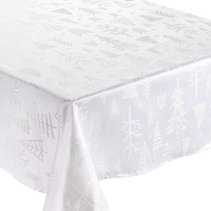 Mantel Rectangular Blanco con Diseño de Árboles Navideños 180 X 280 Cm