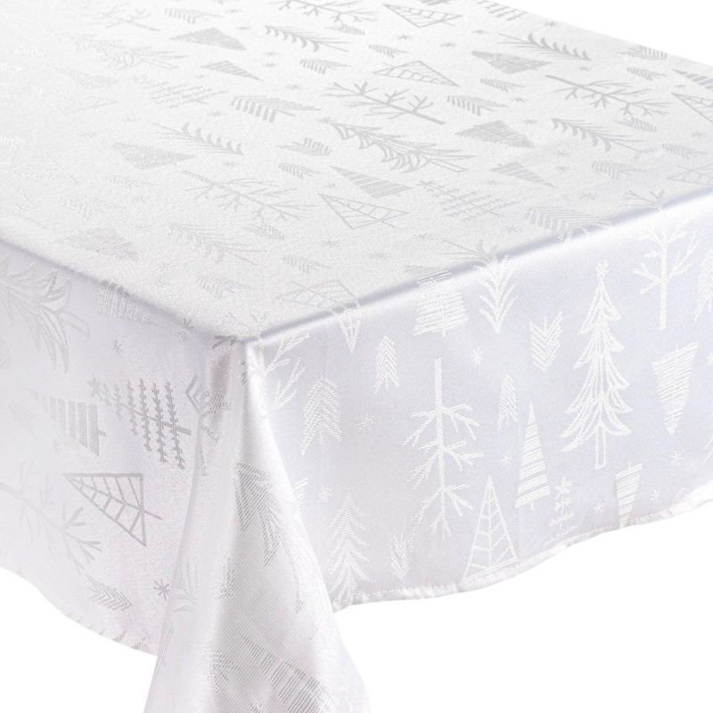 Mantel Rectangular Blanco con Diseño de Árboles Navideños