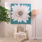 Cuadro Decorativo Flor Margarita Blanca en Fondo Turquesa