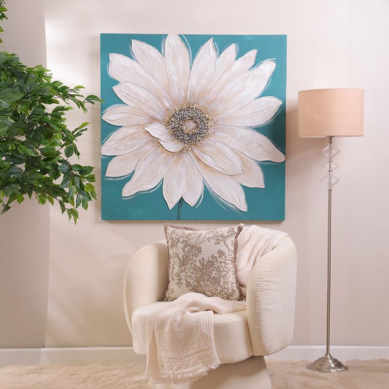 Cuadro Decorativo Flor Margarita Blanca en Fondo Turquesa