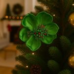 Flor Decorativa Verde con Centro de Esferas Brillantes